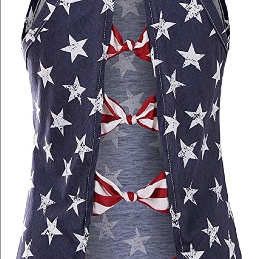 Women's small Fashion T Shirt Cold Shoulder Open Back American Flag cotton - Picture 2 of 5